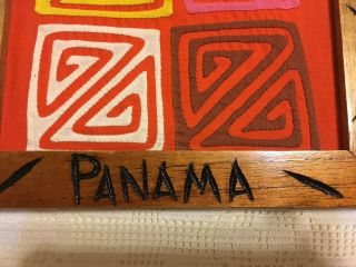 Panama Vtg Kuna Mola Textile Folk Art San Blas Reverse Applique in Wooden Frame 3