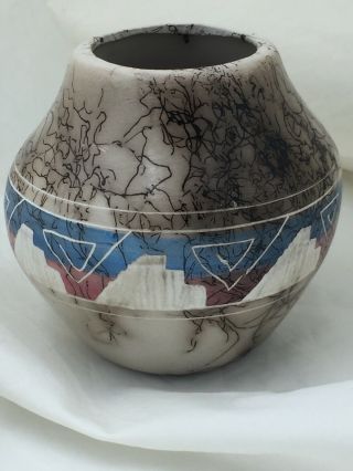 Navajo Native American Pottery - - Signed Vail - - Horse Hair Pot/vase 3 - 1/4 "