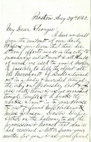 1862 Civil War Letter Enlistment Parade In Boston General Corcoran John Fremont