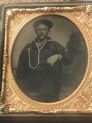 Civil War Sailor Sixth Plate Tintype Photo In Monitor Thermoplastic Case