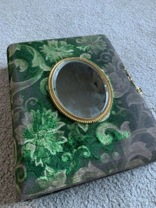 Antique Green Velvet W/ Mirror Cabinet Card Photo Album No Photos Victorian