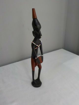 African Wooden Carved Native Tribal Man Folk Art Thin Tall Statue Abstract