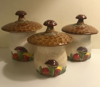 546 Mushroom Vintage Canisters / Jars.  Set Of 3 Different Sizes.