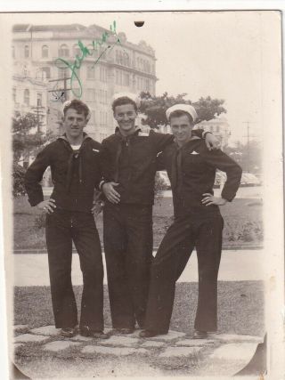 Vintage Photo - Trio Of Affectionate,  Handsome Navy Sailors - Gay Interest
