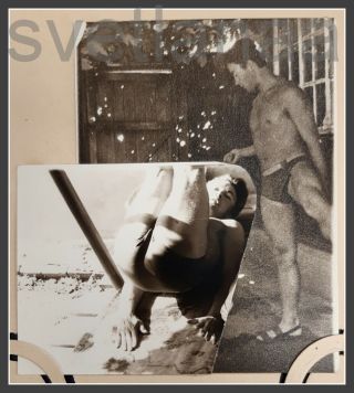 Sunny Day Sports Gym Handsome Man Back Muscular Physique Bulge Gay Vintage Photo