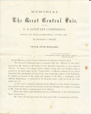 Letter From The Great Central Fair Us Sanitary Commission Philadelphia 1864