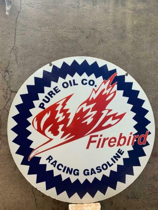 Large Pure Oil Racing Gasoline Firebird Porcelain Enamel Double Sided Sign