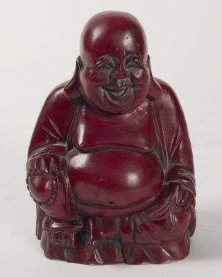 Laughing Buddha Good Fortune Red Resin Mandarin 5 1/2 " Tall