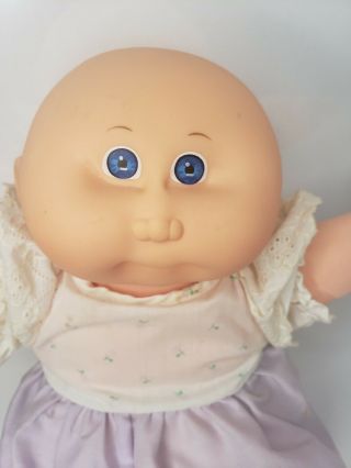 Vintage Cabbage Patch Kid Bald Baby With Blue Eyes In Authentic Romper 1970 - 1982