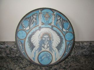 Vintage Signed Clarence A.  Wells Haida Artist Hand Drum 11 " Gc