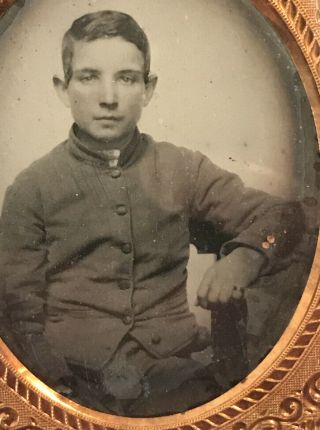 6th Plate Civil War Tintype Young Soldier In Uniform Clarity Great Pose
