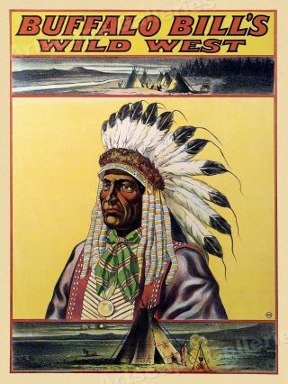 Buffalo Bill Old West Show - 1912 Vintage Style Indan Headdress Poster - 20x28