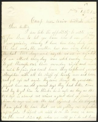 1863 Civil War Union Soldier’s Letter – Edgar Warner,  126th Ny (dow)