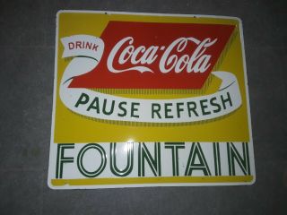 Porcelain Coca Cola Fountain Enamel Sign 28 " X 25 " Inches Double Side