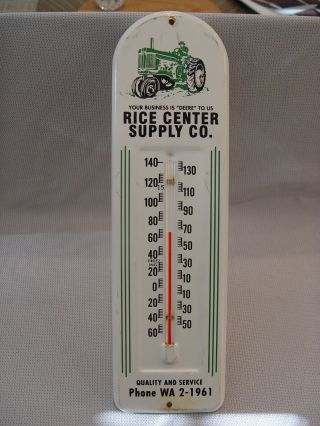 Vintage John Deere Tractors Rice Center Supply Co.  Advertising Thermometer