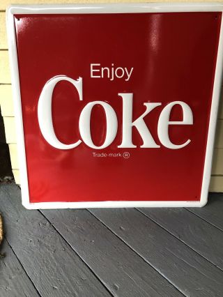 Authentic Vintage 1983 Enjoy Coca - Cola Embossed Tin Scioto Sign Co 24x24