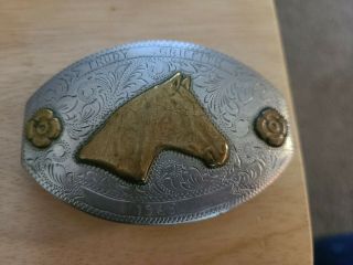 Vintage Denver Buckle Co German Silver Copper Horse Belt Buckle