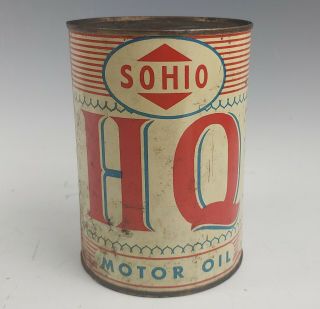 Hq Sohio Premium Quality Motor Oil One Quart Can Un Opened Minor Dents Near Rim
