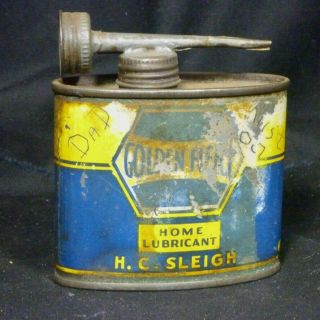 Golden Fleece Hex H.  C Sleigh Home Lubricant Handy Oiler Oil Tin Bottle Petrol