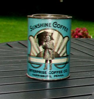 Scarce Sunshine Coffee Tin - Enterprise Coffee Co Harrisburg,  Pa - 1 Lb Pry Lid