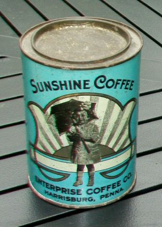 Scarce Sunshine Coffee Tin - Enterprise Coffee Co Harrisburg,  Pa - 1 LB Pry Lid 2