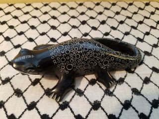 Hand Carved Black Soapstone Lizard Salamander Figurine Sculpture 8 " Long
