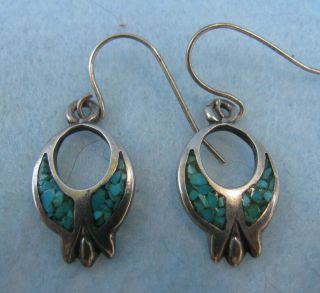 Vintage Sterling Silver Navajo Earrings With Turquoise Signed W/ A Conjoined Ep