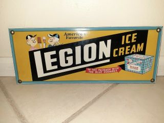 C.  1950s Legion Ice Cream Sign Porcelain Americas Favorite Rare Sign Great Shape
