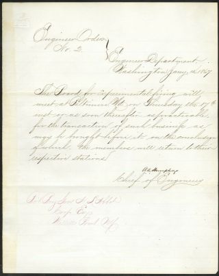 1867 Manuscript Orders - Major General Andrew A.  Humphreys Autograph