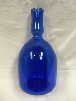 Vintage Cobalt Blue Signed Hand Blown Bottle/vase Rough Pontil 8.  5 "