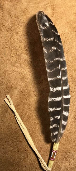 One Neat Native American Lakota Sioux Beaded Turkey Feather