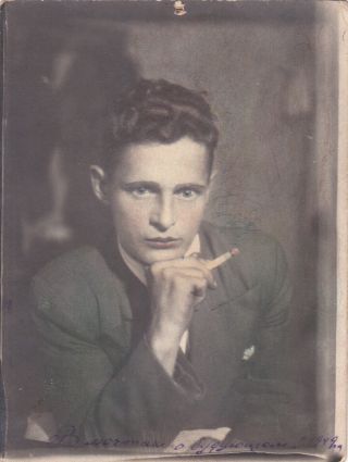 1949 Handsome Young Man Guy Smoking Jock Odd Old Hand Tinted Russian Photo Gay