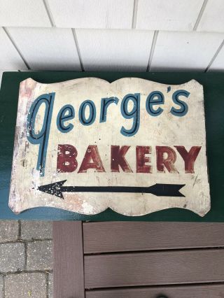 Vintage Painted Wood Sign George’s Bakery 15 3/4” X 11 1/2”