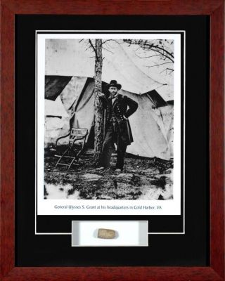 Civil War General Ulysses S.  Grant Framed Photo & Antique Battlefield Bullet