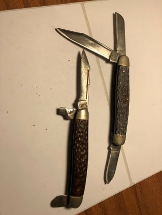 2 Vintage Kutmaster 3 - Blade Pocket Knife Utica N.  Y.  Usa