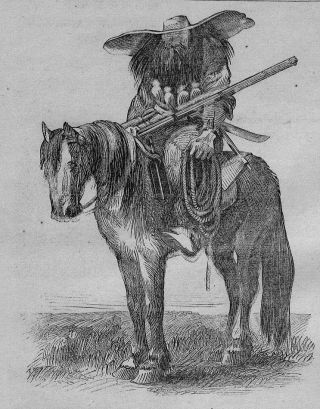 Texan Ranger Atop His Mustang Horse With Tomahawk Bowie - Knife Lasso Texas Ranger