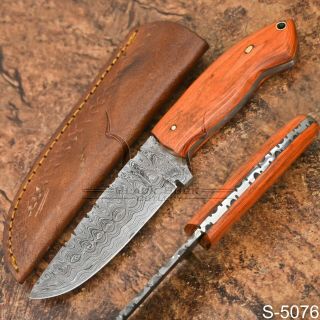 Wk - 5076 Handmade Damascus Steel Wood Skinner/hunter/bush Craft Knife W/sheath