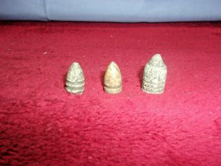 3 Orig.  Civil War Minnie Ball Bullets,  Found On Ft.  Wyman,  Rolla,  Mo.