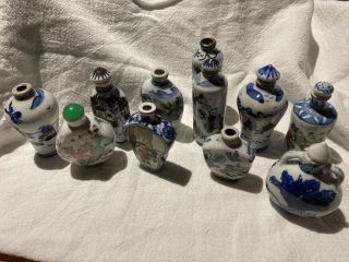 Vintage Hand Painted Chinese Glass Snuff Bottles 11x Some W/ Stoppers