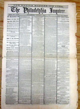 1865 Civil War black bordered newspaper PRESIDENT ABRAHAM LINCOLN ASSASSINATED 2