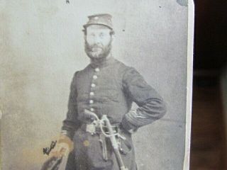 Civil War Officer With Sword & Pistol Cdv Photograph