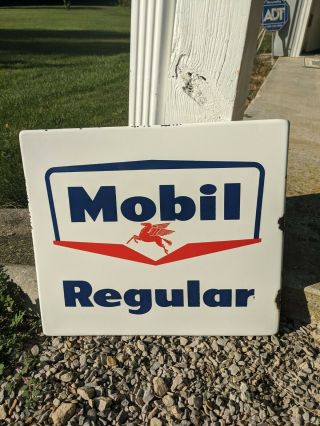 1950’s Mobil Regular Porcelain Gas Pump Plate Sign
