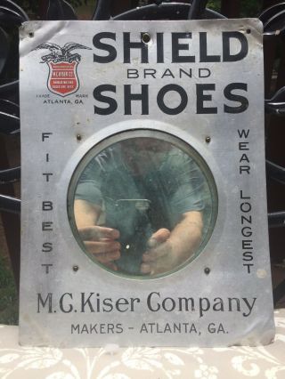 Vintage Shield Brand Shoes Sign With Mirror M C Kiser Co Atlanta Georgia Ga