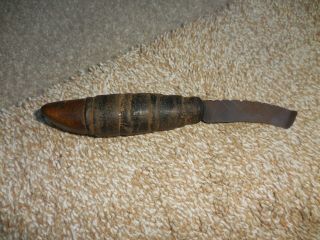 Antique Decorated Hoof Knife W/ Leather Wrapped Handle W/ Embedded Star