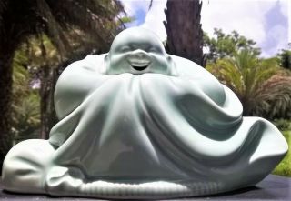 Vintage Chinese Celadon Green Glazed Ceramic Hotei Happy Buddha