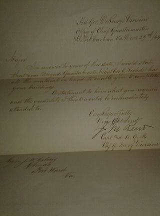 Civil War Letter 1864 Ft Corcoran Virginia Major Gelray Fort Ward Reno