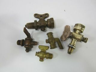 5 Vintage Brass Gas? Shut - Off Valves