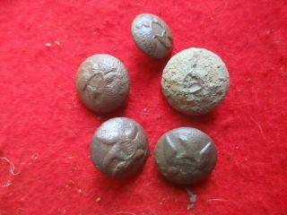 5 Dug Civil War Two Piece Eagle Tunic Buttons,  1 Cuff And 4 Coat.