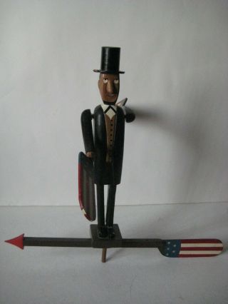 Vintage Rare 11.  5 " Abraham Lincoln Wood Doll Puppet Movable Joints 4th Jult