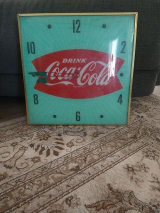 1950s Vintage Cocacola Fish Tail Advertising Pam Clock Sign
